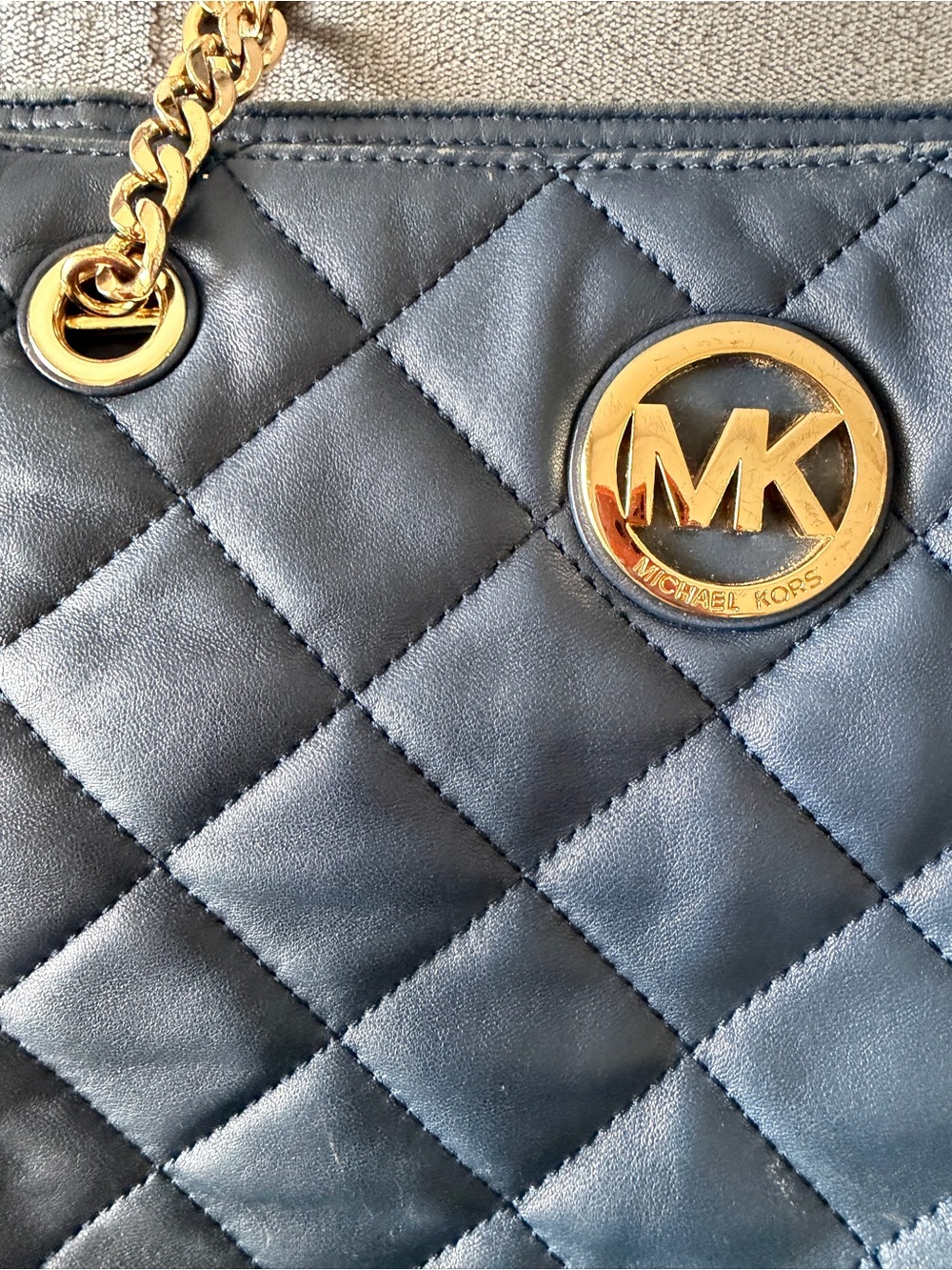 Michael Kors Blue Navy Quilted Tote with Gold Chain Handles - Picture 9 of 10